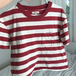 Madewell red white stripe boxy crop tee